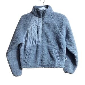 Joy Lab Womens Sherpa Pullover XS Half Zip Up Blue Front Pocket